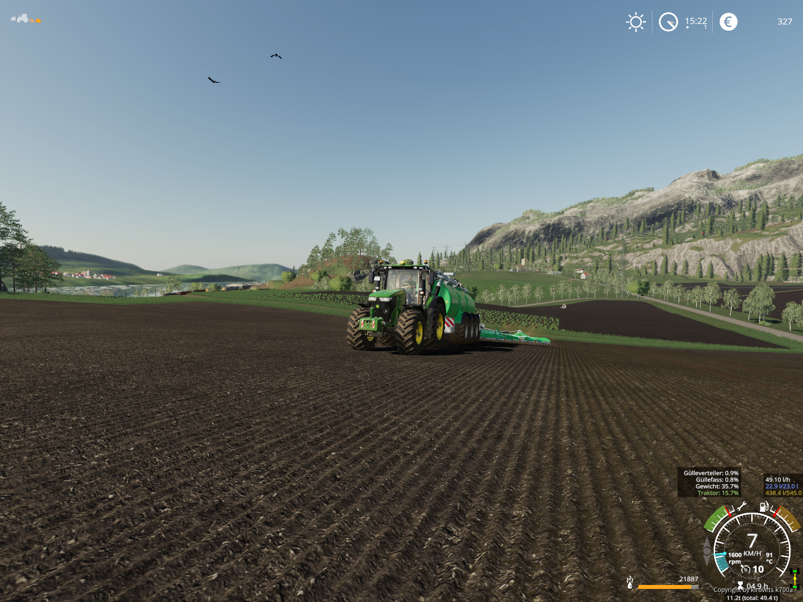 John Deere 7310R bei der Gülleausbringung