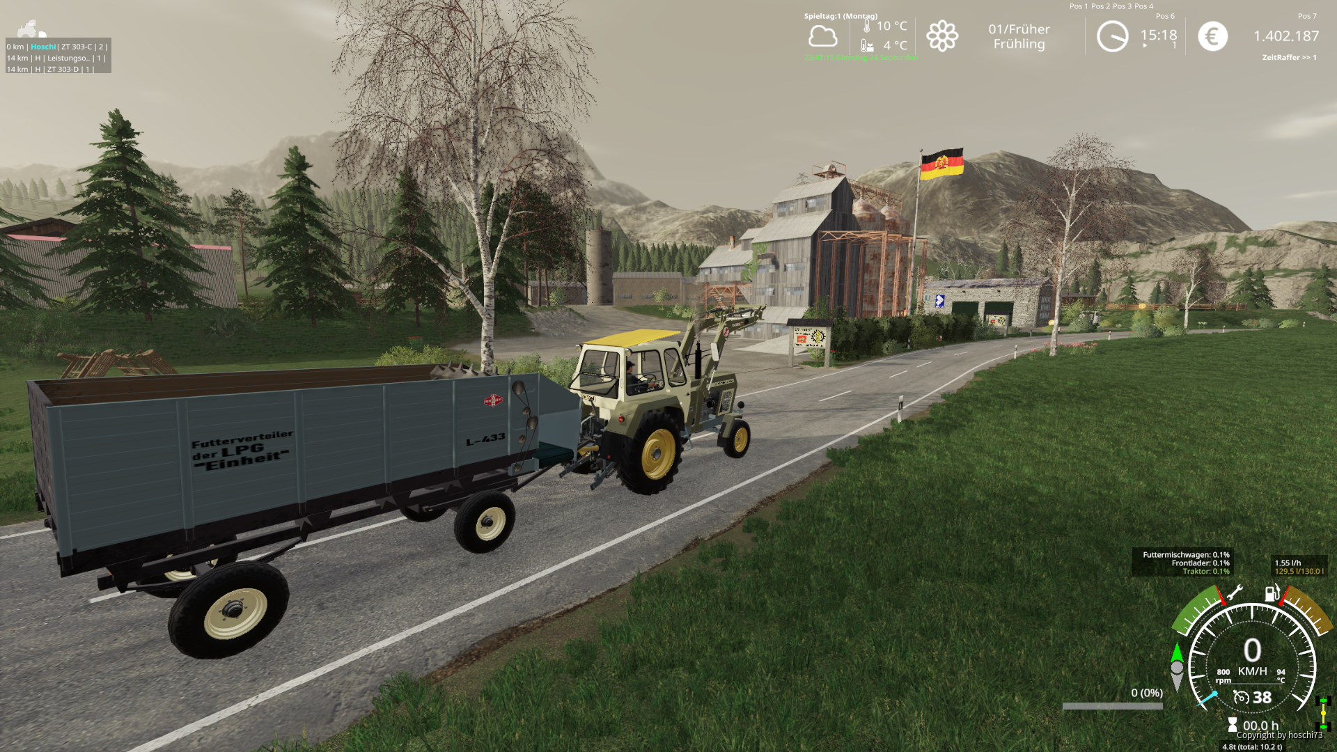 Mit dem Futterverteilwagen ab zu den Kühen.
