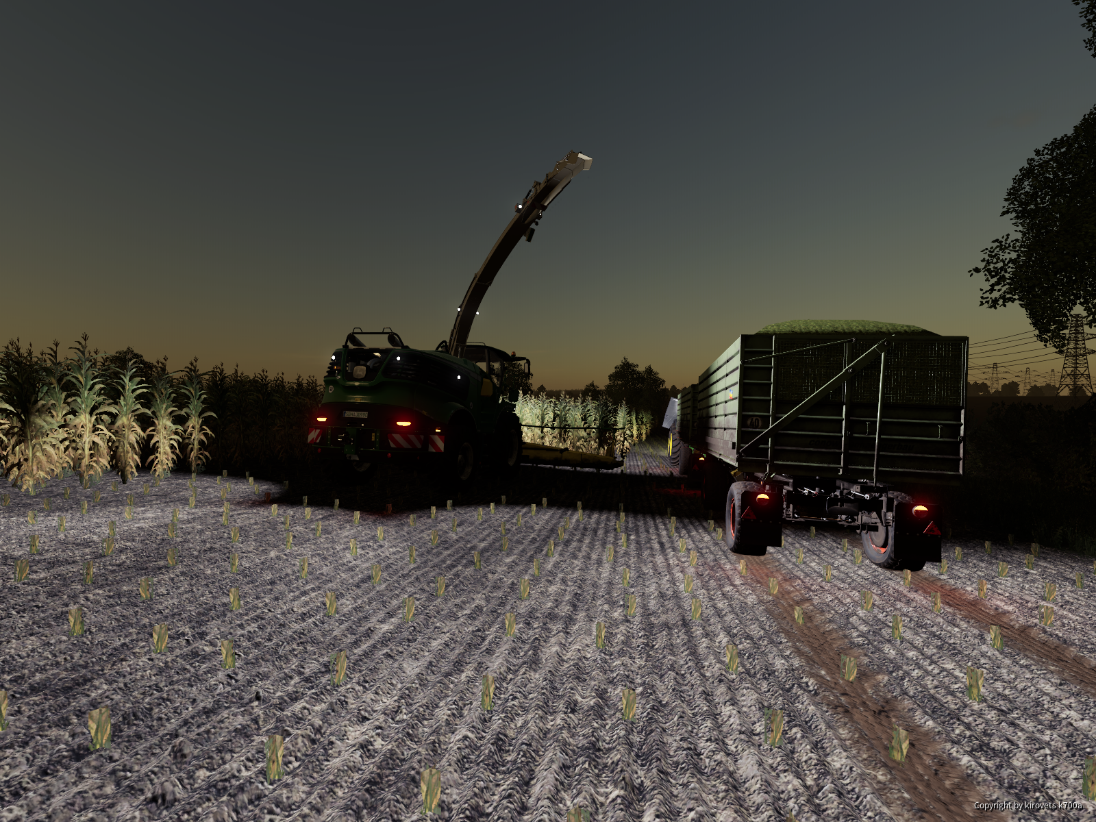 John Deere 9900i am Mais häckseln bis in die Nacht