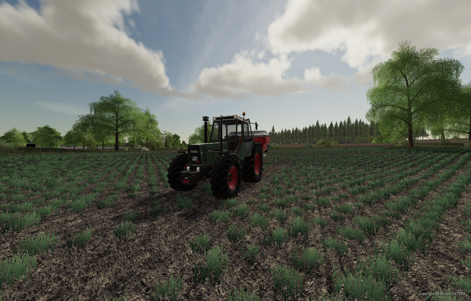 Fendt 614 LSA am Düngerstreuen