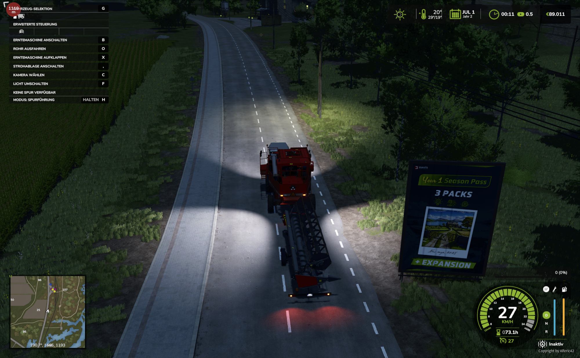 Nachts auf dem Weg zum Feld